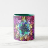 Farbenfrohe Psychedelische Blume Abstraktes Frakta Zweifarbige Tasse (Mittel)