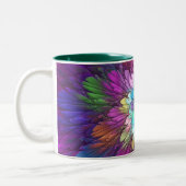 Farbenfrohe Psychedelische Blume Abstraktes Frakta Zweifarbige Tasse (Links)