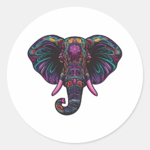 Farbenfrohe psychedelische Elefantin Runder Aufkleber