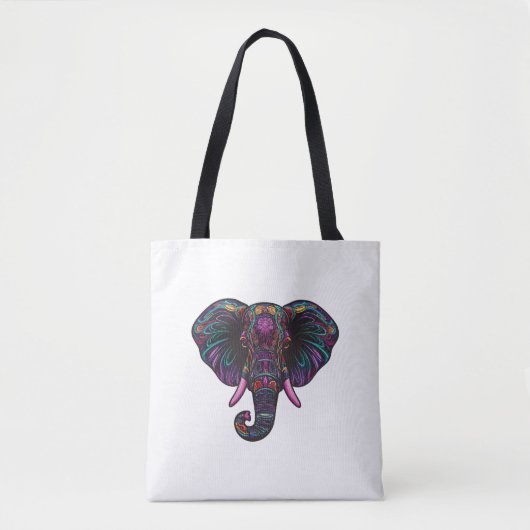 Farbenfrohe psychedelische Elefantin Tasche (Vorderseite)