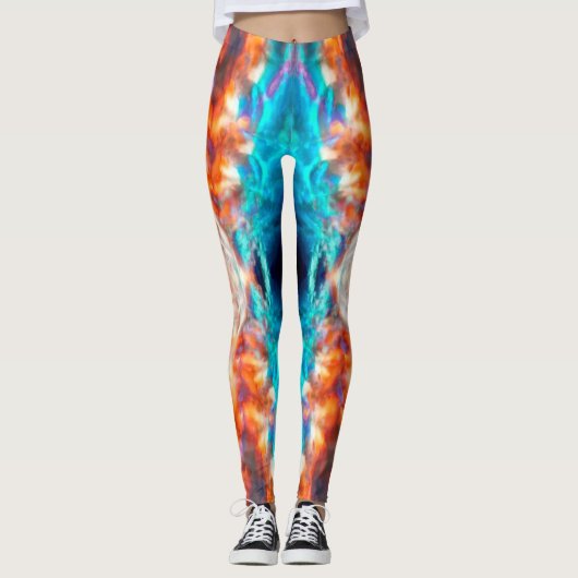 Farbenfrohe psychedelische Kaleidoskopmuster Leggings (Vorderseite)