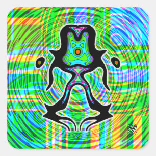 Farbenfrohe psychedelische meditierende Alien v1 Quadratischer Aufkleber