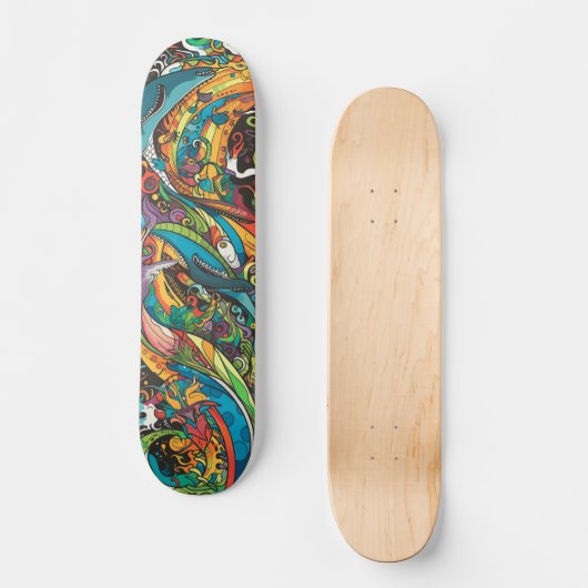 Farbenfrohe, psychedelische Meerestiere Skateboard (Vorderseite)
