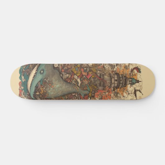 Farbenfrohe, psychedelische Meerestiere und Leucht Skateboard (Horizontal)