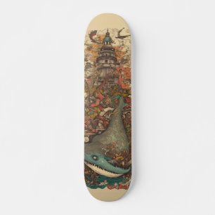 Farbenfrohe, psychedelische Meerestiere und Leucht Skateboard