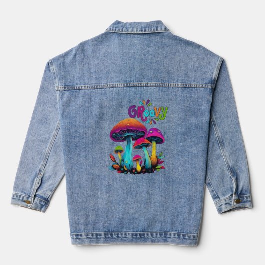 Farbenfrohe psychedelische Pilze Jeansjacke (Rückseite)