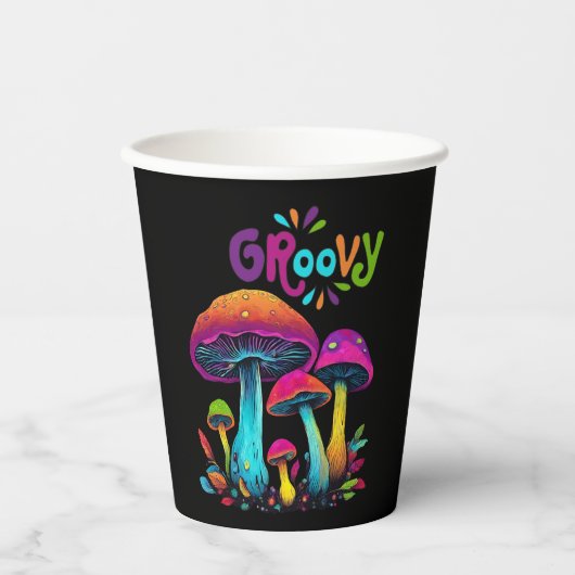 Farbenfrohe psychedelische Pilze- Pappbecher (Vorderseite)