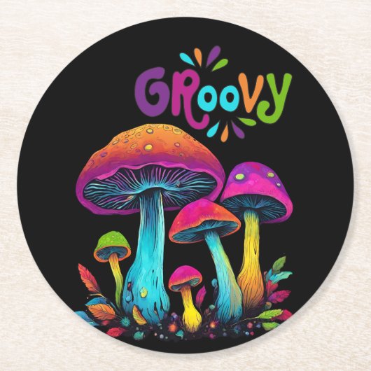 Farbenfrohe psychedelische Pilze- Runder Pappuntersetzer (Vorderseite)