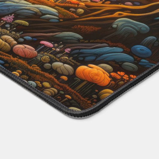 Farbenfrohe psychedelische Pilzlandschaft Kunst Schreibtischunterlage (Ecke)