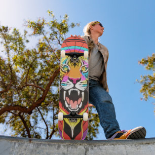 Farbenfrohe psychedelische Roaring Lion Skateboard