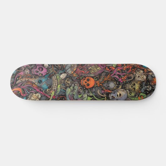 Farbenfrohe psychedelische Schädel Skateboard (Horizontal)