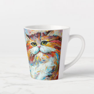 Farbenfrohe Pudgy Cat im Stil von Leonid Afremov. Milchtasse