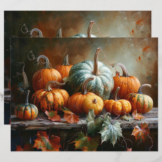 Farbenfrohe Pumpkins Blätter Vintages Scrapbook Pa (Vorne/Hinten)