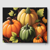 Farbenfrohe Pumpkins Schwarzer Hintergrund Gästebuch (Rückseite)