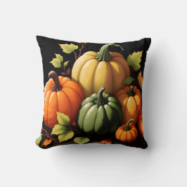 Farbenfrohe Pumpkins Schwarzer Hintergrund Kissen