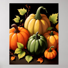 Farbenfrohe Pumpkins Schwarzer Hintergrund Poster