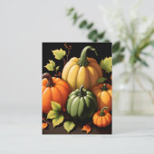 Farbenfrohe Pumpkins Schwarzer Hintergrund Postkarte (Stehend Vorderseite)