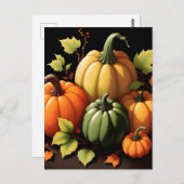 Farbenfrohe Pumpkins Schwarzer Hintergrund Postkarte (Vorne/Hinten)