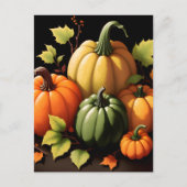 Farbenfrohe Pumpkins Schwarzer Hintergrund Postkarte (Vorderseite)