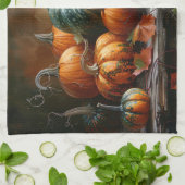 Farbenfrohe Pumpkins und Blätter Vintag Geschirrtuch (Gefaltet)