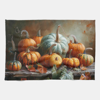 Farbenfrohe Pumpkins und Blätter Vintag Geschirrtuch
