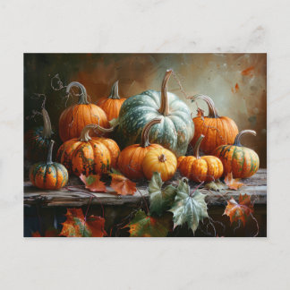 Farbenfrohe Pumpkins und Blätter Vintag Postkarte