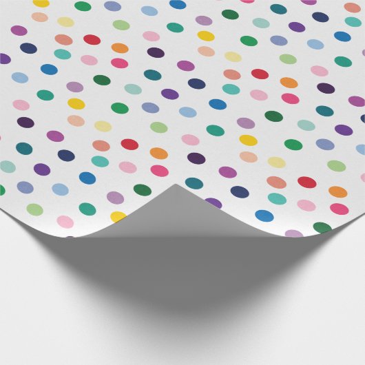 Farbenfrohe Punkt Art Muster auf knallig weiß Geschenkpapier (Ecke)