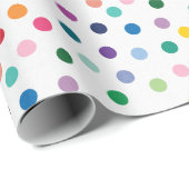 Farbenfrohe Punkt Art Muster auf knallig weiß Geschenkpapier (Rolleneckpunkt)