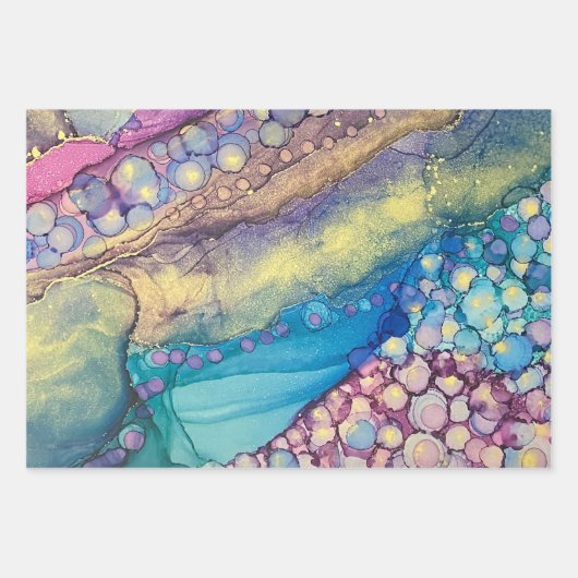 Farbenfrohe Punkte Alkohol Tinte Abstrakte Kunst Geschenkpapier Set (Vorderseite 2)