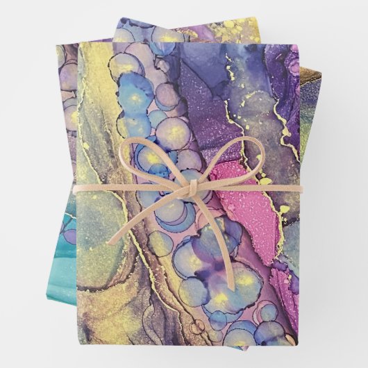 Farbenfrohe Punkte Alkohol Tinte Abstrakte Kunst Geschenkpapier Set (Beispiel)