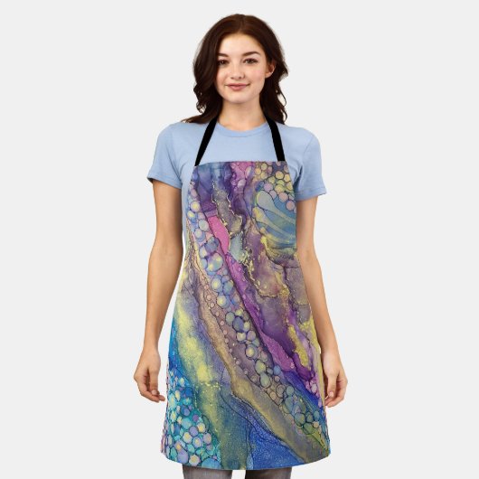 Farbenfrohe Punkte Alkohol Tinte Abstrakte Kunst Schürze (Getragen)