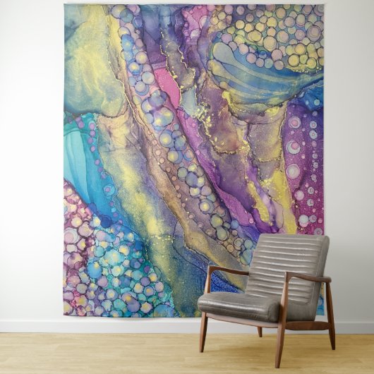 Farbenfrohe Punkte Alkohol Tinte Abstrakte Kunst Wandteppich (Beispiel)