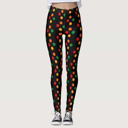 Farbenfrohe Punkte auf dem Schwarzen Mittelalter M Leggings (Vorderseite)