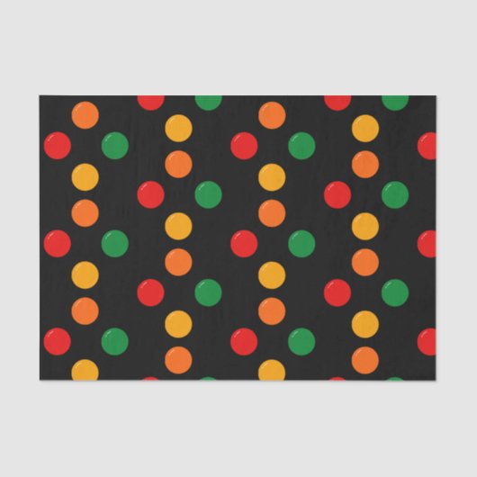 Farbenfrohe Punkte auf schwarzen Retro Mitte Jahrh Seidenpapier (Vorderseite)