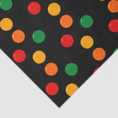 Farbenfrohe Punkte auf schwarzen Retro Mitte Jahrh Seidenpapier (Ausschnitt)