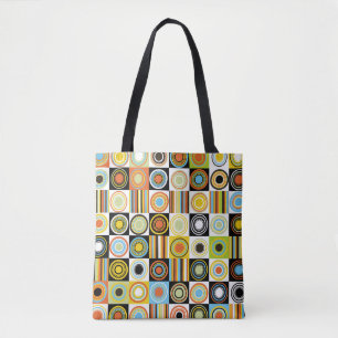 Farbenfrohe Punkte, Kreise, Streifen Hintergrund. Tasche