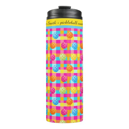 Farbenfrohe Punkte mit Text Thermosbecher (Vorderseite)