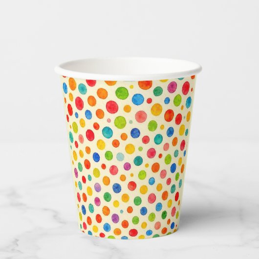 Farbenfrohe Punkte-Papier-Tasse. Pappbecher (Vorderseite)
