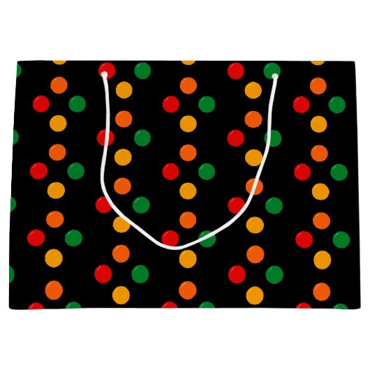 Farbenfrohe Punktmuster auf schwarzem Retro Weihna Große Geschenktüte (Vorderseite)