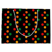 Farbenfrohe Punktmuster auf schwarzem Retro Weihna Große Geschenktüte (Rückseite)