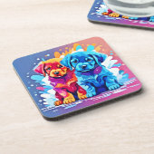 Farbenfrohe Puppy Art Getränkeuntersetzer (Linke Seite)