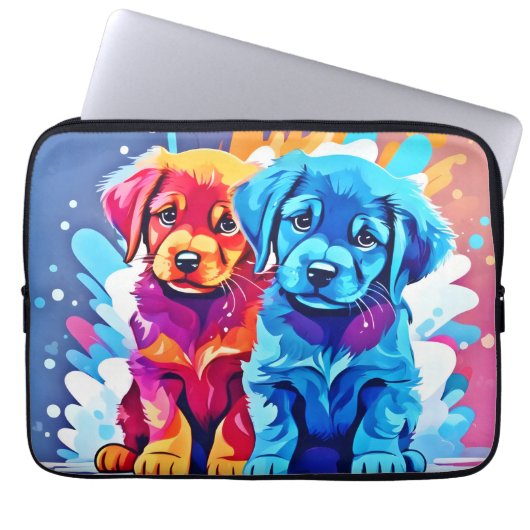 Farbenfrohe Puppy Art Laptopschutzhülle (Vorderseite)