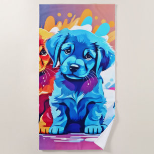 Farbenfrohe Puppy Art Strandtuch