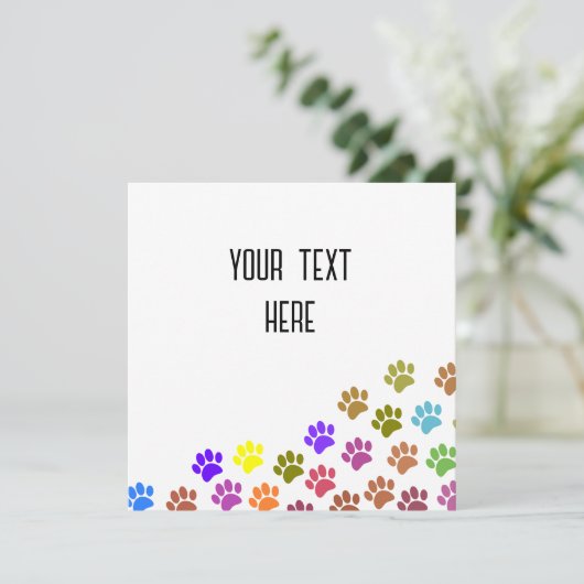 Farbenfrohe Puppy-Paw-Drucke mit benutzerdefiniert Einladung (Stehend Vorderseite)