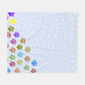 Farbenfrohe Puppy-Paw-Prints und Knochen hellblau Fleecedecke (Vorderseite (Horizontal))