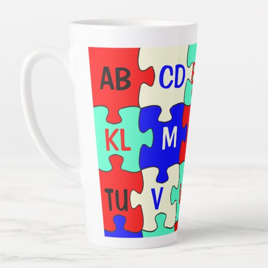 Farbenfrohe Puzzle Stücke & Alphabet Briefe Milchtasse (Links)