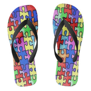 Farbenfrohe Puzzle Stücke Sommersandalen Flip Flop Badesandalen