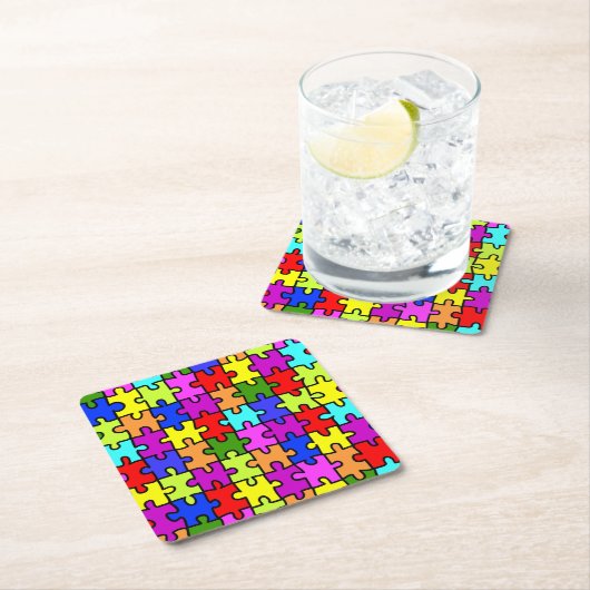 Farbenfrohe Puzzleteile aus Regenbogen Rechteckiger Pappuntersetzer (Vor Ort)
