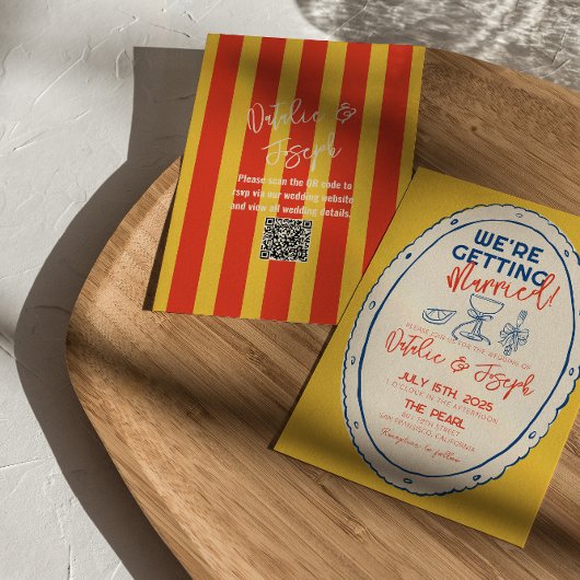 Farbenfrohe QR-Code Illustrierte Händescheidung Einladung