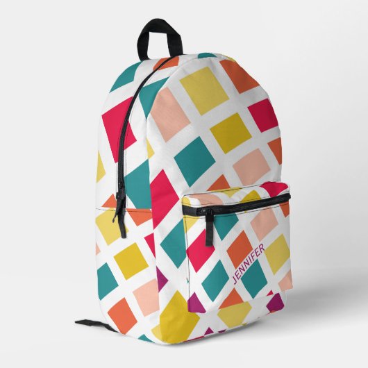 Farbenfrohe Quadrat im Retro-Stil Bedruckter Rucksack (Rückseitige Ecke links)
